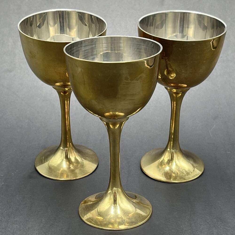 Vtg Brass Chalice Wine Goblet Cordial Drinking Cup Lot of 3 Medieval Renaissance - Picture 2 of 11